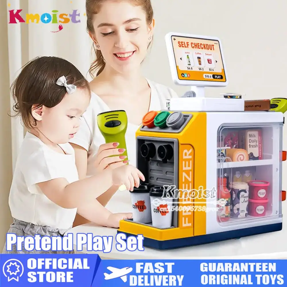 Mini Supermarket Checkout With Sound and Light Shopping Cart Toy Scanning Cashier Coffee Machine Toys for Kids Birthday Gifts