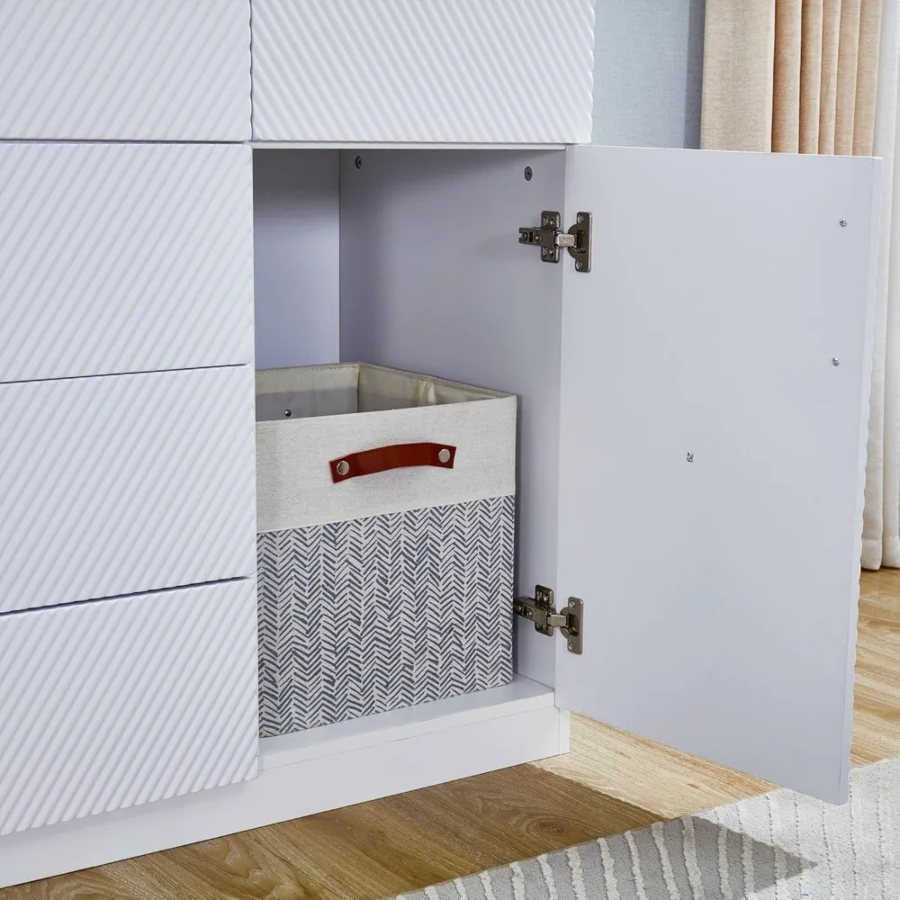 Wooden Wardrobe: Large Wardrobe 4 Doors White Wardrobe Storage with 3 Drawers, Shelves and 2 Clothes Rails