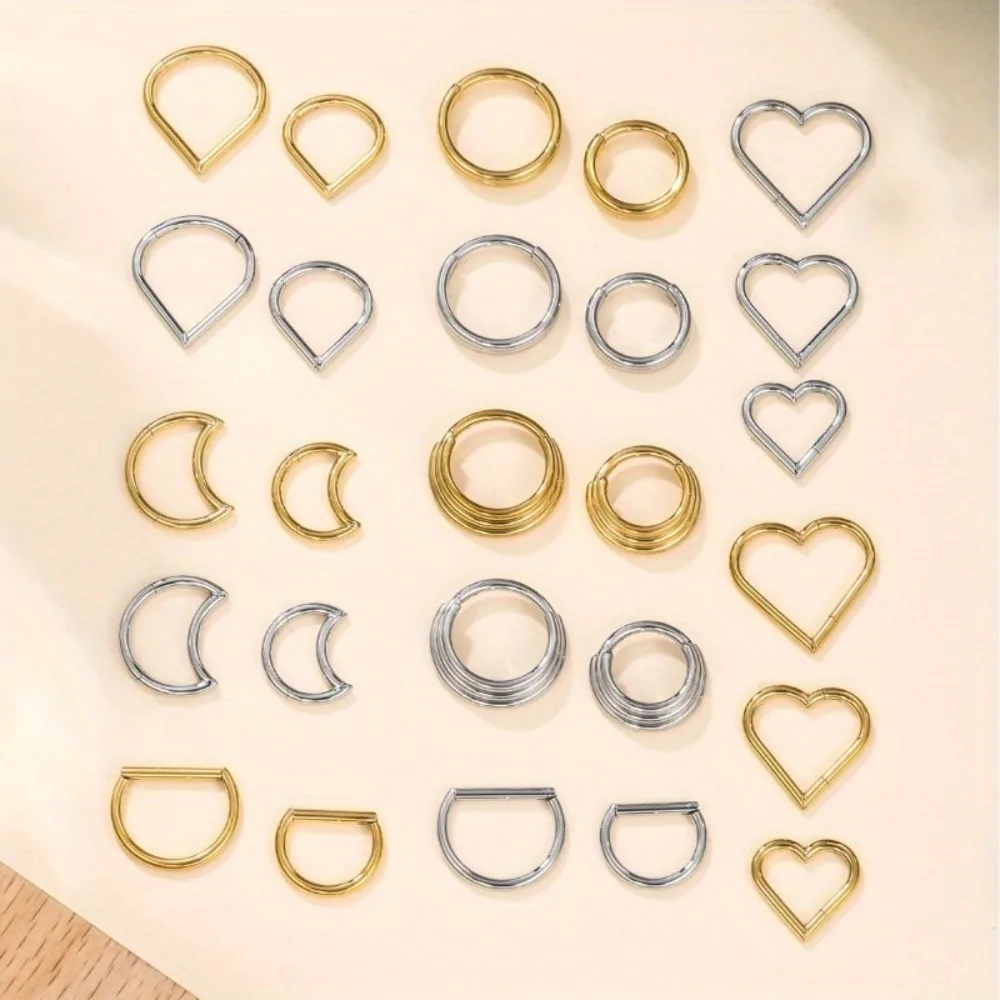 1pc Simple Seamless Closing Circle Love Moon Laminated Nose Ring Lip Ring Ring with Earrings Hinge Segment Cartilage Earrings