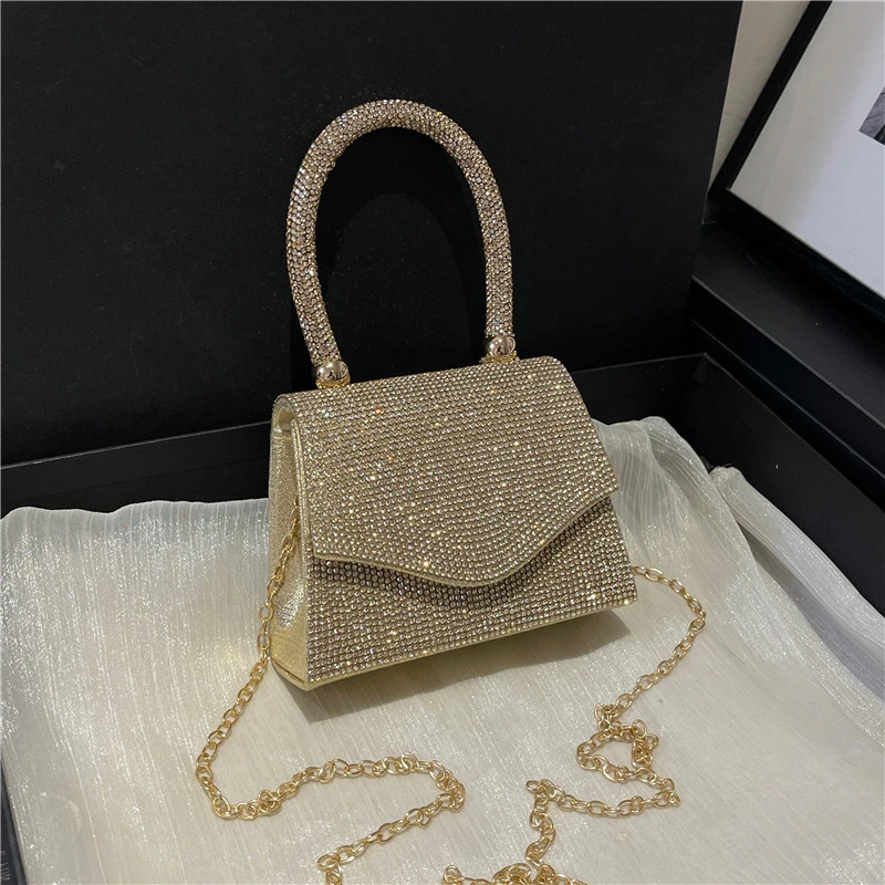 

Handle Rhinestones Evening Clutch Bag silver Shiny Crystal Dinner Party Wedding Purses and Handbag Luxury Designer Shoulder Bag