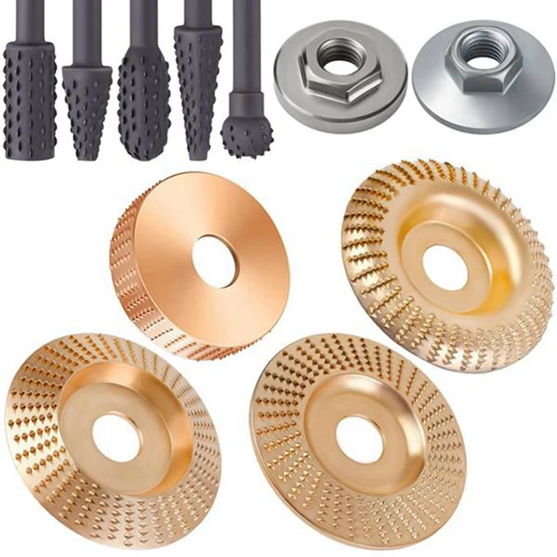 

4PCS Wood Carving Disc Set+5PCS Rotary Burr Rasp Set Angle Grinder Wood Carving Disc For 4Inch Or 4 1/2In Angle Grinder