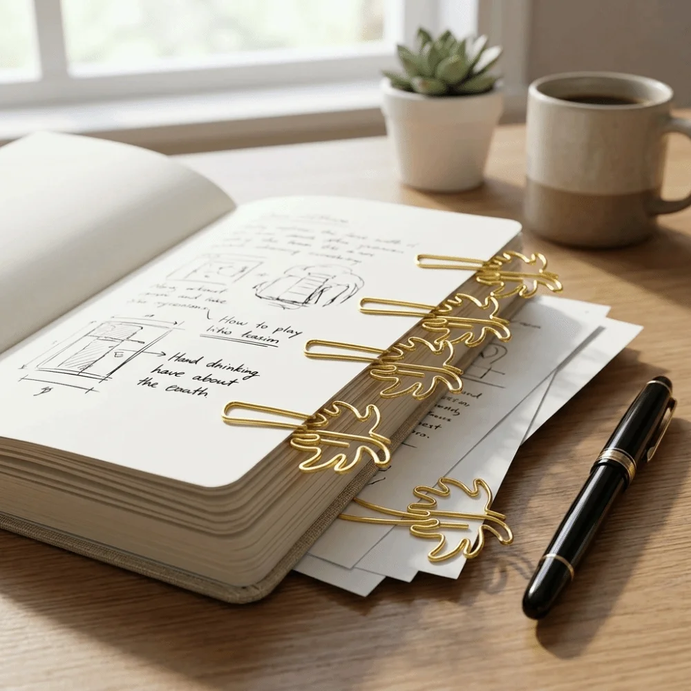 50 Pcs Electroplated Paper Clips Metal Gold Document Organizer Smooth Surface Coconut Tree Shape Bookmark Clips