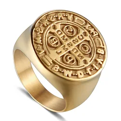 Catholic Patron Saint St Benedict of Nursia Holy Medal CSPB Cross Ring Men Stainless Steel Jewelry VRSNSMV SMQLIVB NDSMD CSSML