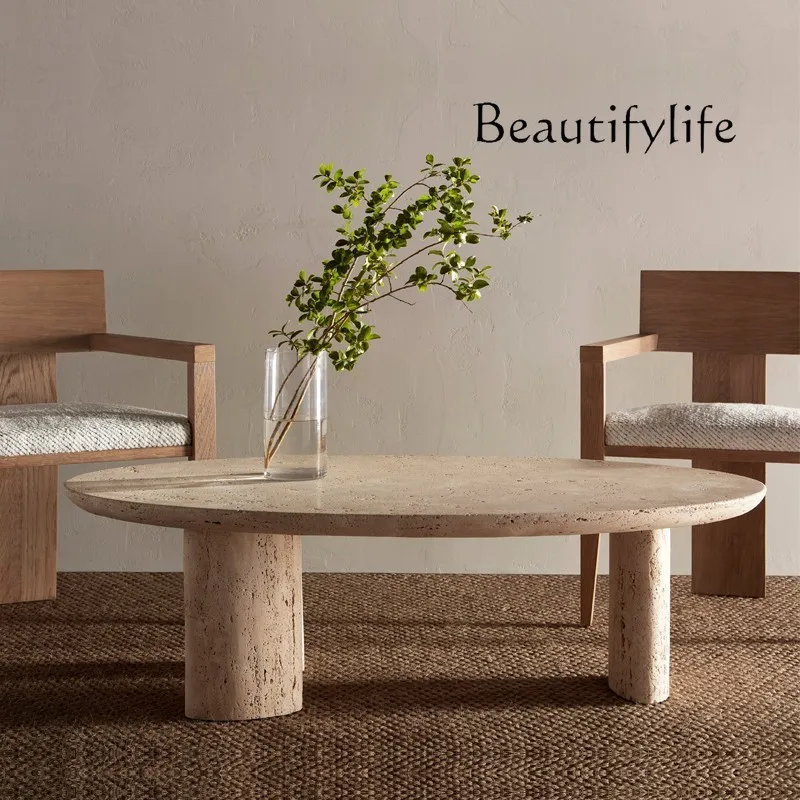 

Natural Stone Living Room Furniture Designer Travertine Coffee Table Oval Center Table, Custom