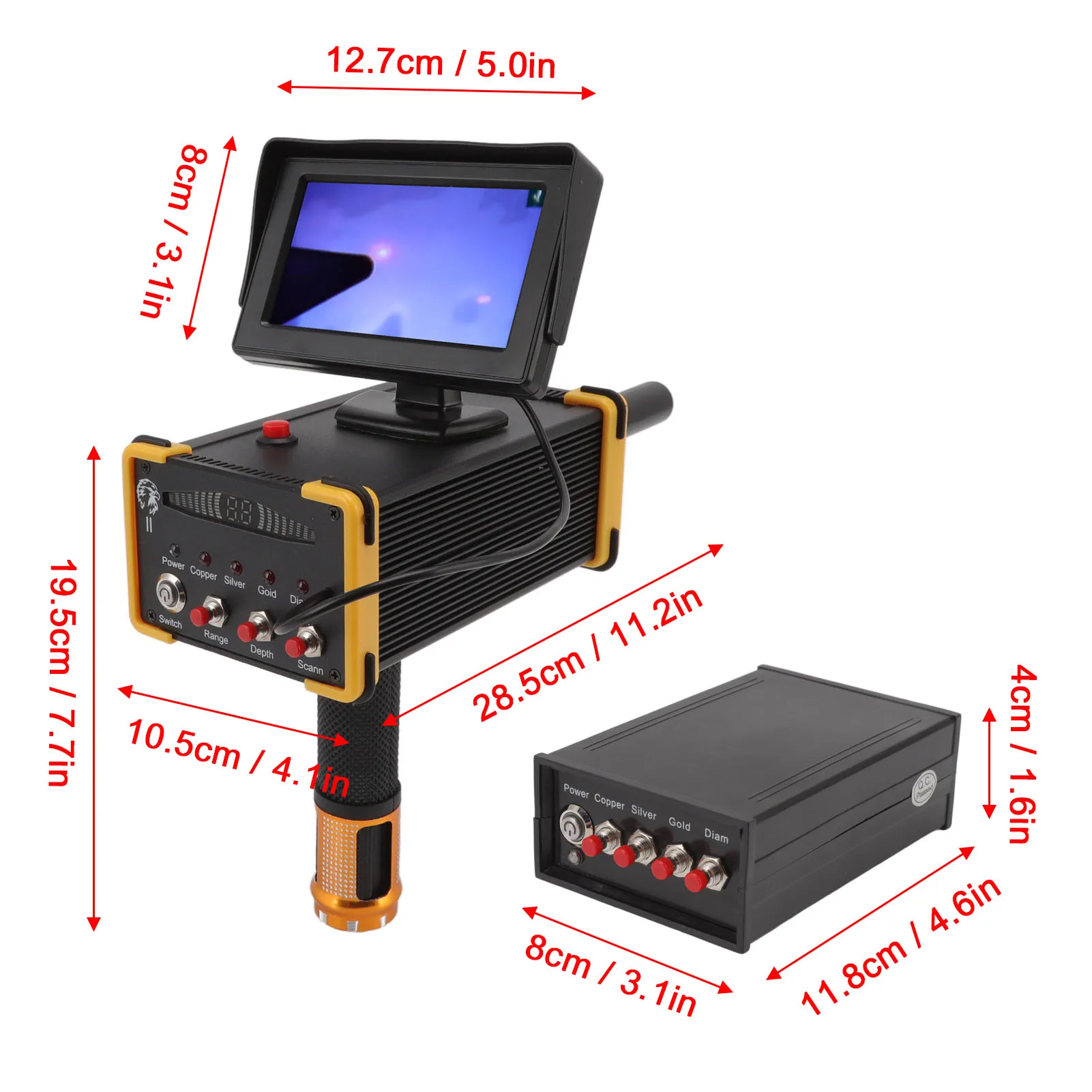 Metal Scanner Device 15m Deep Metal Detector Gold Finder Metal Scanner Device Search Range 1000m with GR8000 Screen Yellow