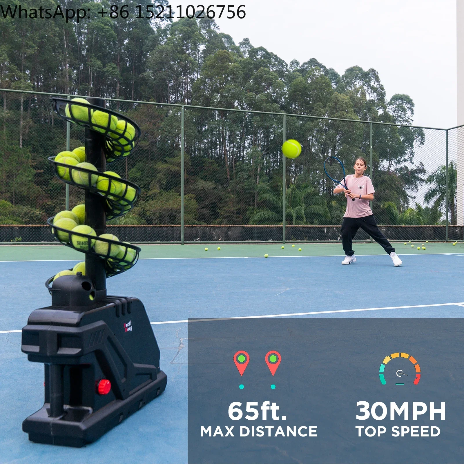 Furlihong 3809BH Tennis Ball Machine, Max 30 MPH, Adjustable Launching Angle and Interval, Stepless Speed Switch