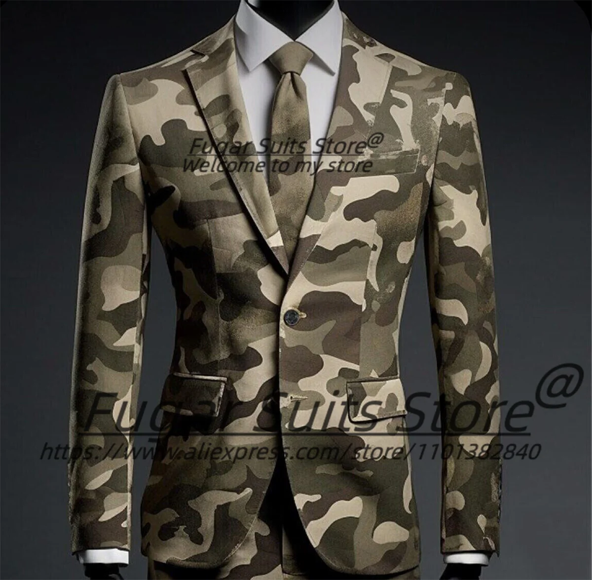 Camouflage Outdoor Fashion Men Suits Slim Tailor Made Notched Lapel Groom Tuxedos 2 Pcs Sets Handsome Male Blazers Costume Homme