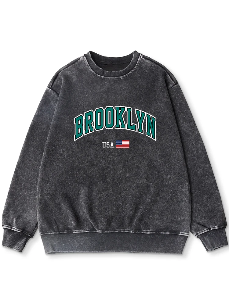 

Brooklyn Usa Funny Print Sweatshirts women Fashion Comfortable Hoodie Autumn Round Neck Hoody Casual Loose Warm Female Tops