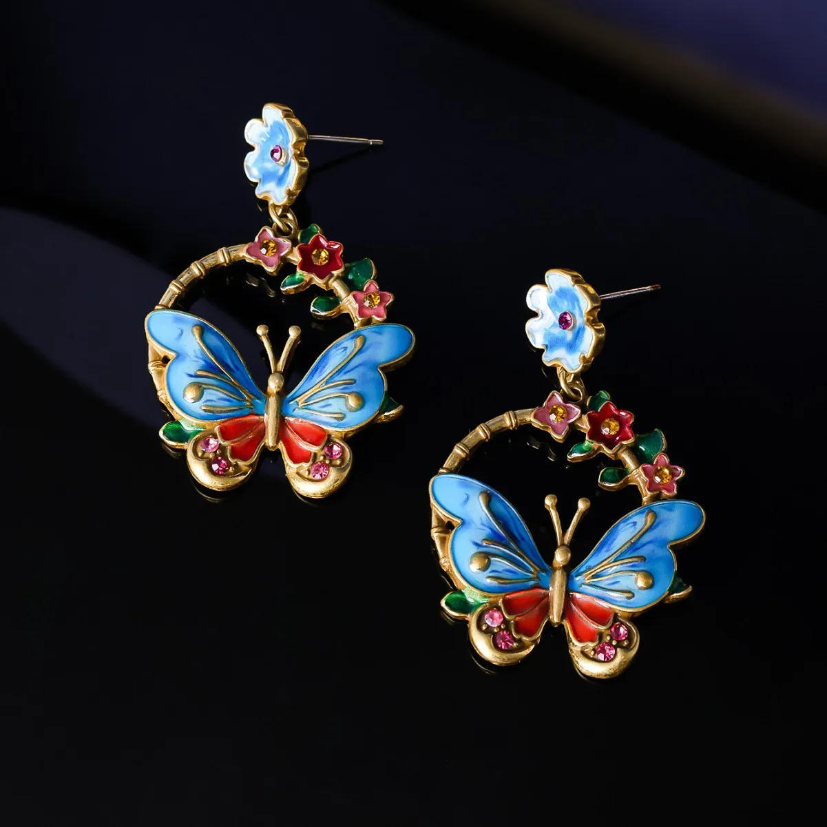 Vintage Handcrafted Inspired Elegant Enamel Butterfly Earrings Suitable for Women's Daily Wear or Parties Accessories