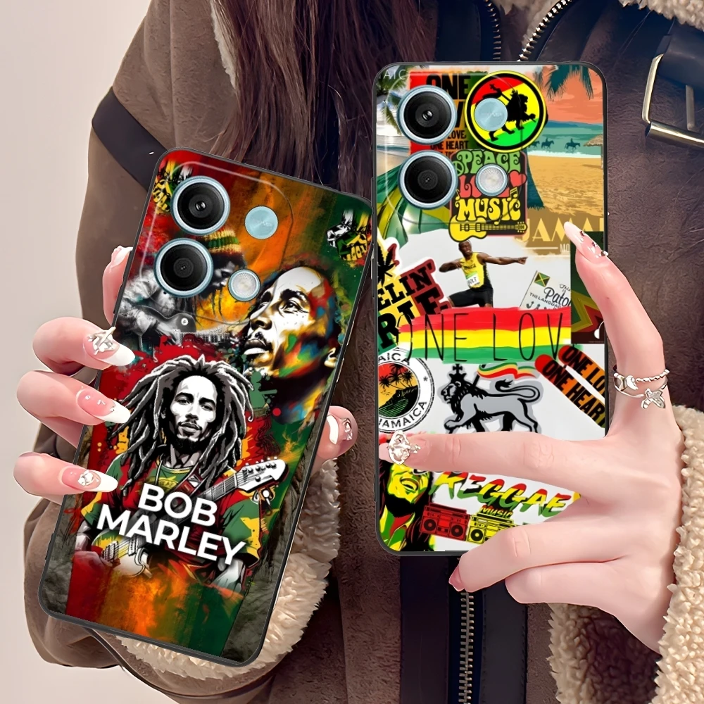 Reggae Bob Marley Mobile Cell Phone Case for Xiaomi POCO M6 M5 M4 M3 X6 X5 X4 X3 F6 F5 F4 F3 F2 C40 Pro GT 5G Black Cover Shell