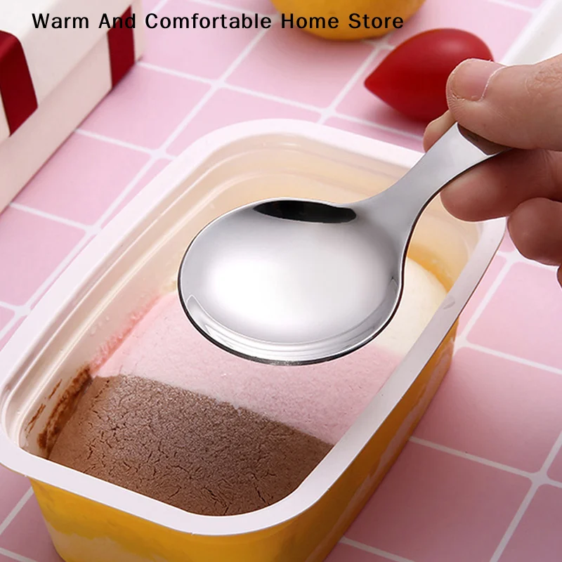 

【SE】Cute Stainless Steel Spoon Short Handle Gold Ice Cream Tea Coffee Spoon Kids Spoon Kitchen Condiment Spice Scoop