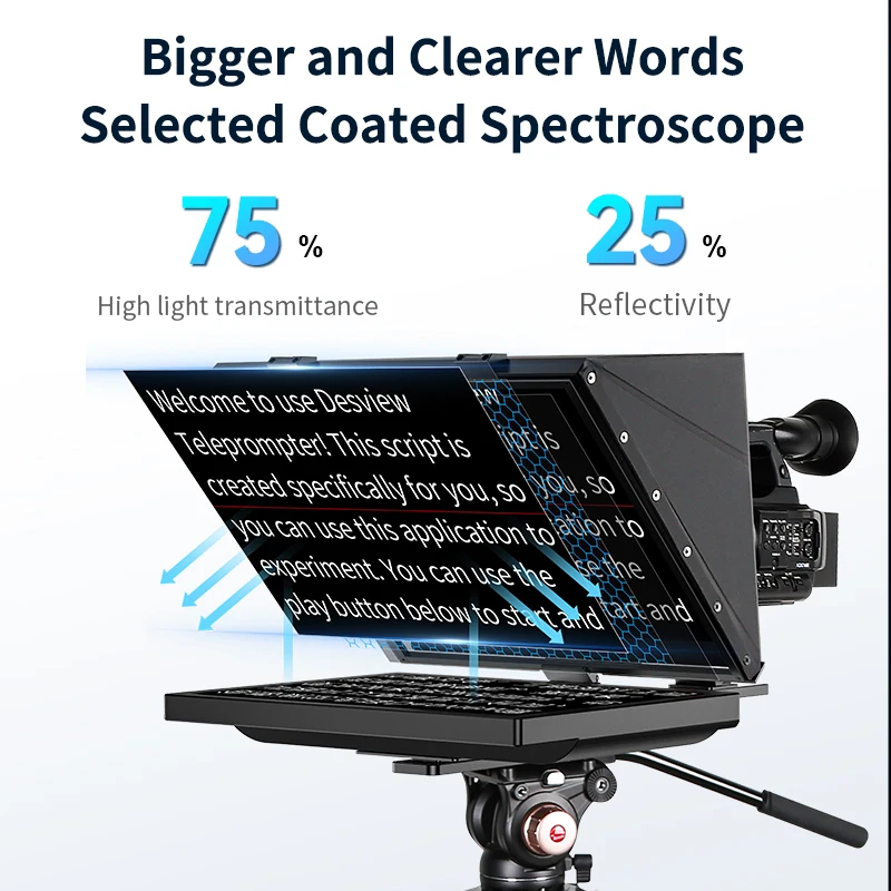 Desview T20 Teleprompter Teleprompter Profissional de 20 polegadas com Caixa de Alumínio para Estúdio Streaming Webcasters e Youtubers