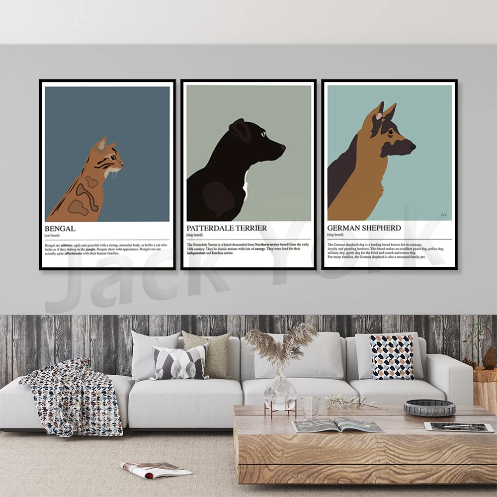 German Shepherd Poster,Bengal poster,Patterdale Terrier Poster, Home decor,  dog breed, modern wall art, minimalist gifts