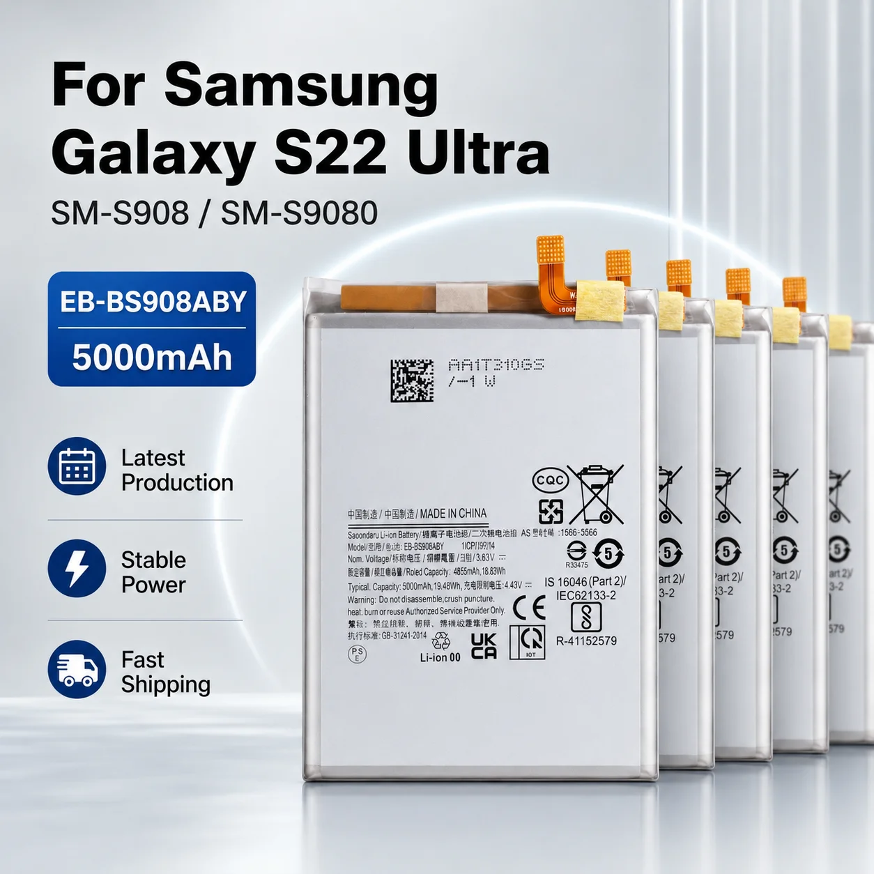 EB-BS908ABY High Capacity 5000mAh Mobile Battery For Samsung S22 Ultra SM-S908 SM-S9080 Replacement Repair Part