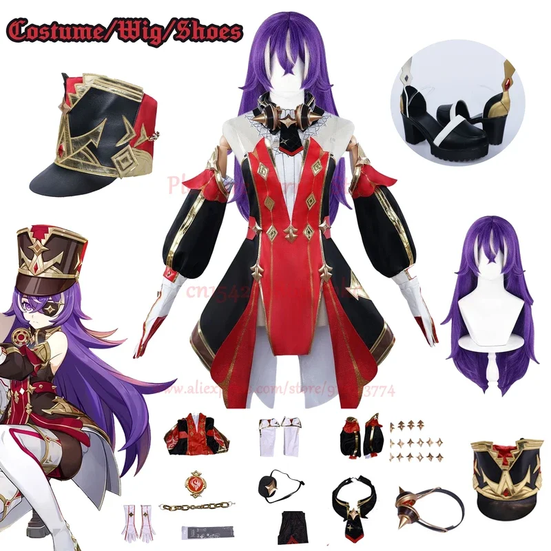 Disfraz de Chevreuse Genshin Impact Fontaine, vestido de Cosplay, utilería, peluca, zapatos, sombrero, conjunto completo, uniforme, en STOCK