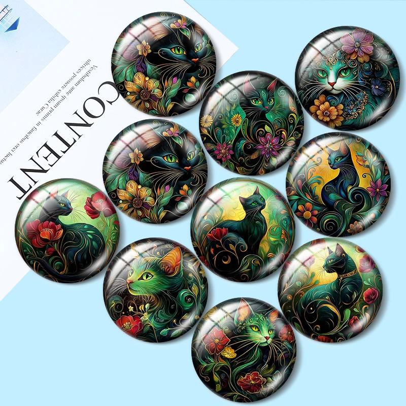 

Cat Set Art Nouveau 10pcs mixed 12mm/18mm/20mm/25mm Round photo glass cabochon demo flat back Making findings