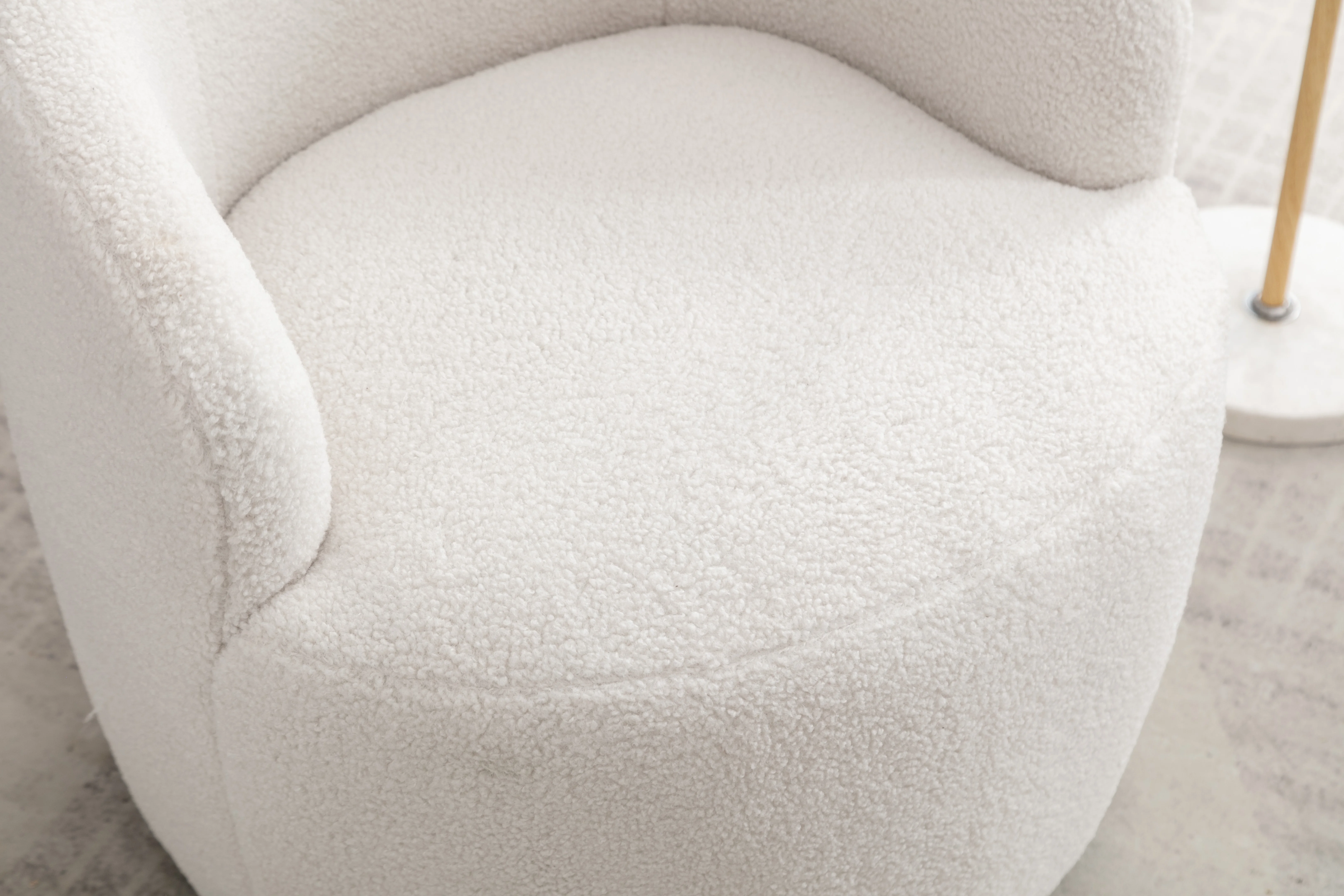 Modern Durable Accent Barrel Armchair with Black Powder-Coated Metal Ring in Ivory White for Living Room
