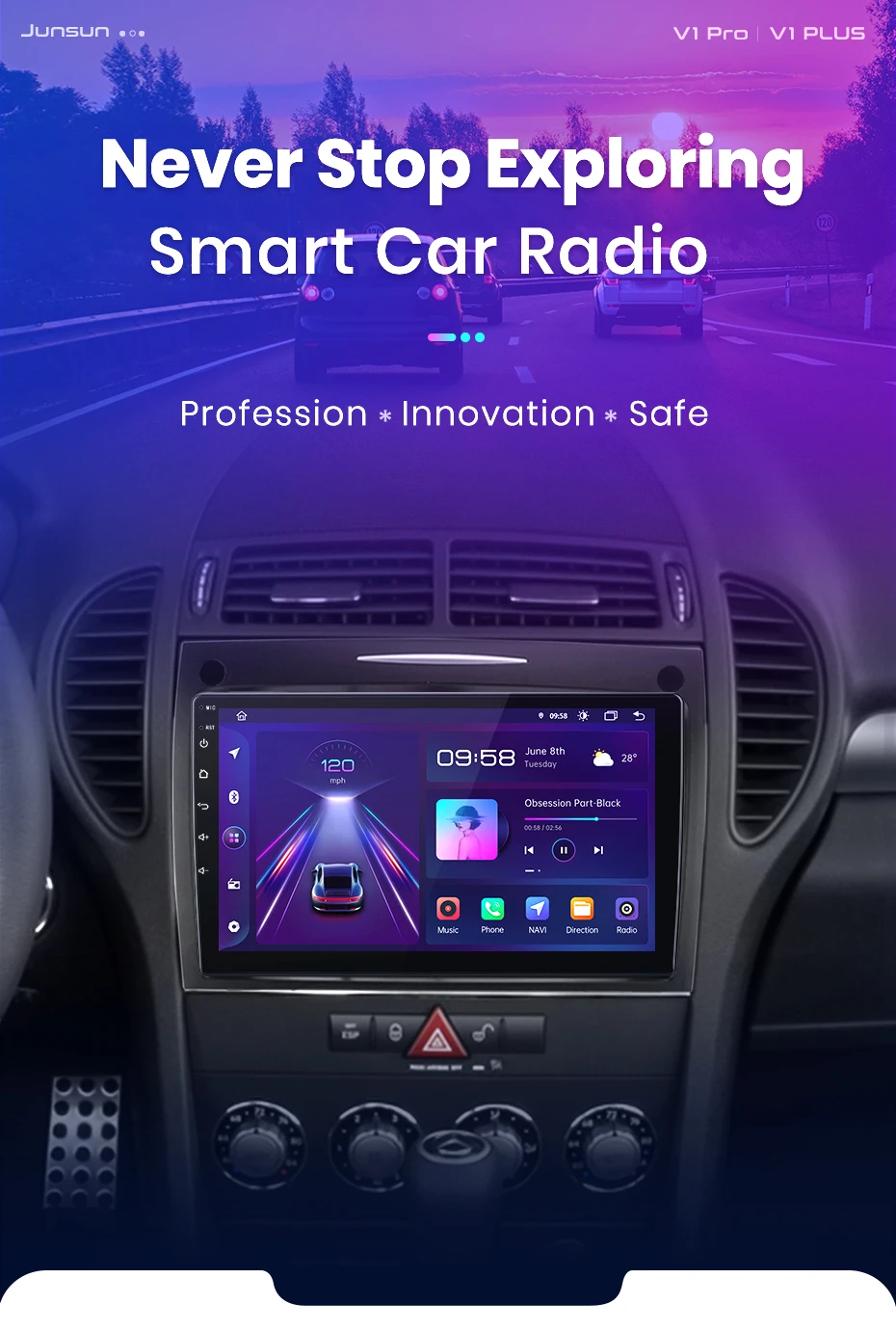 Junsun carplay android auto autoradio für mercedes benz slk klasse r171 2011-2015 slk 2004 2011 gps intelligente systeme – Detail 4