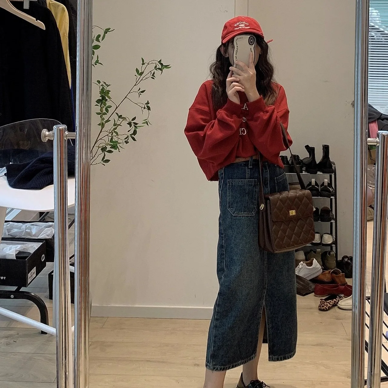 Letter Printed Sweatshirt Denim Skirt Two-Piece Set 2024 Autumn New Loose Niche Design Long-Sleeved Suit Women