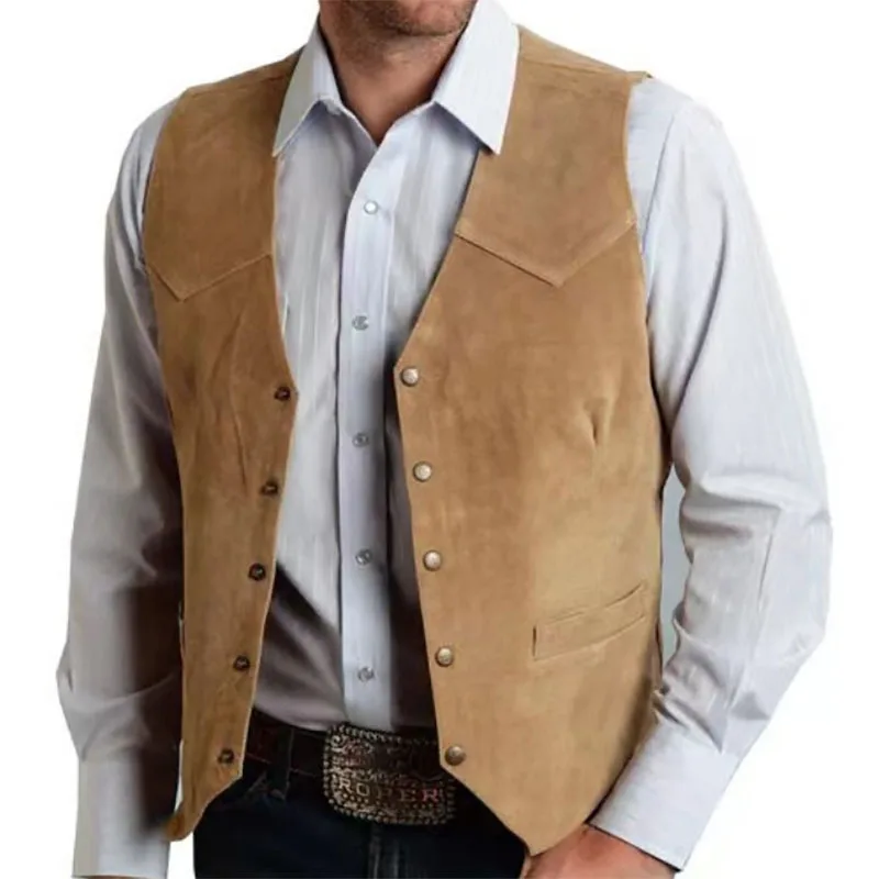 

Vest Sleeveless V Neck Coat Spliced Men Single Breasted Coats Solid Jacket Buttons High Street Loose Outerwear 2025 Pockets