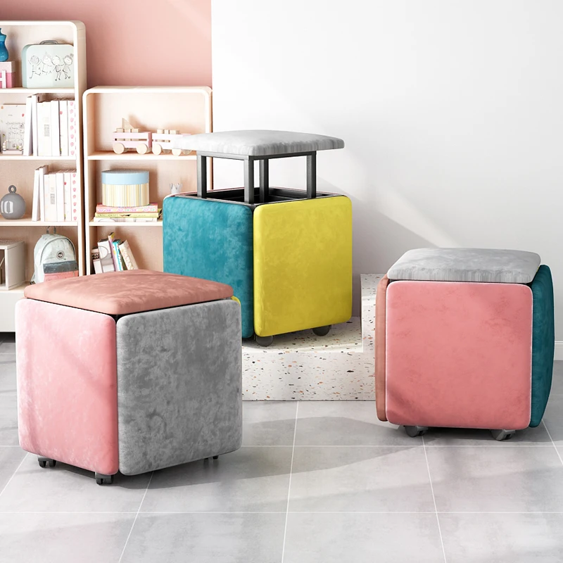 Home 5 In 1 Sofa Soft Dining Stool Stackable Cube Nordic Shoe Changing Stools Living Room Coffee Table Furniture Make Up Chairs