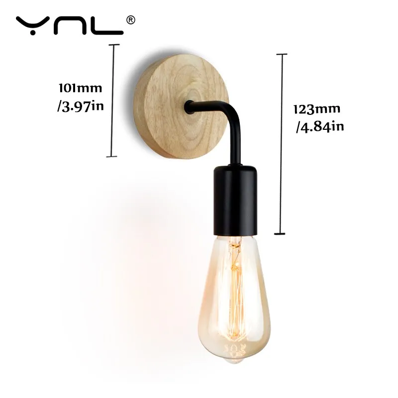 Retro Wood Wall Lamp E27 85-265V Industrial  Loft Vintage Decor Wall Light Fixtures  luminaria de parede applique murale