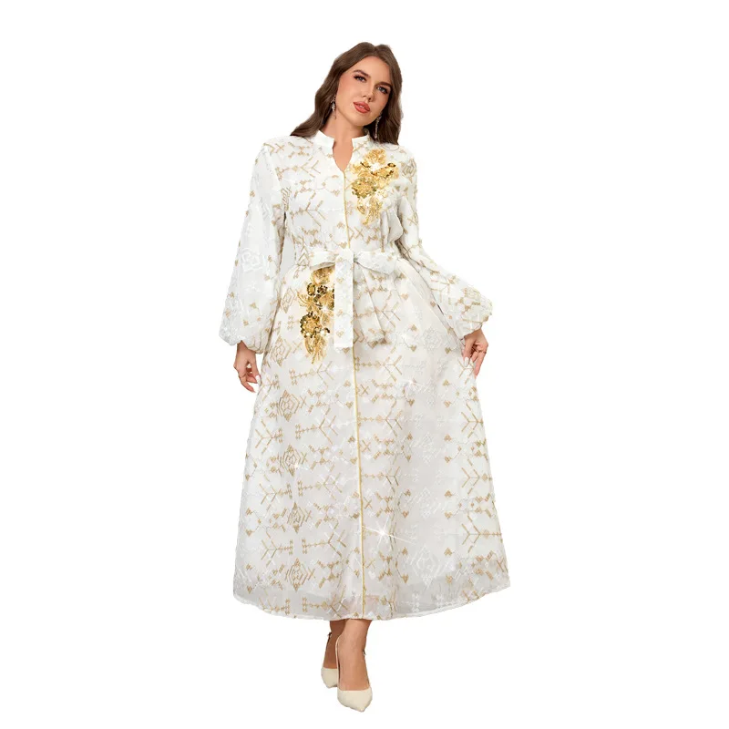 Donne Abiti Musulmani Abaya Party Abito Lungo Eid Paillettes Lace Up Abiti Ramadan Jalabiya Marocco Dubai Abaya Islam Arabo Caftano