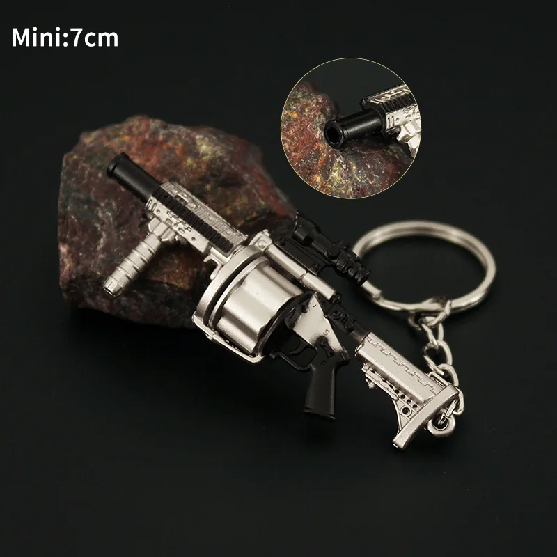 Mini llavero de pistola PUBG, lanzador de Granada de Metal, modelo de arma de juguete, llavero ligero de aleación, bolsa de libros, colgante de coche, regalos para niños, 7cm