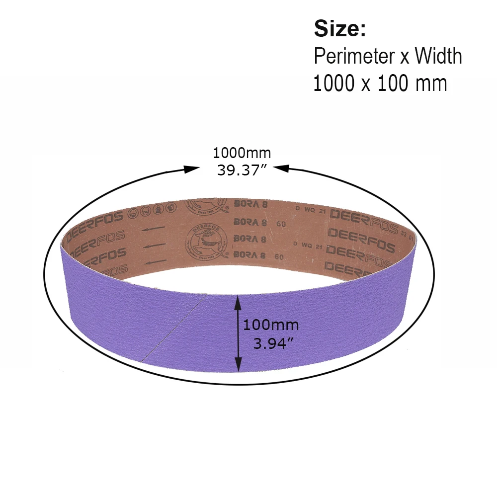 4 個 1000x100mm BORA8 ジルコニア研磨サンディングベルト P40 P60 P80 P120