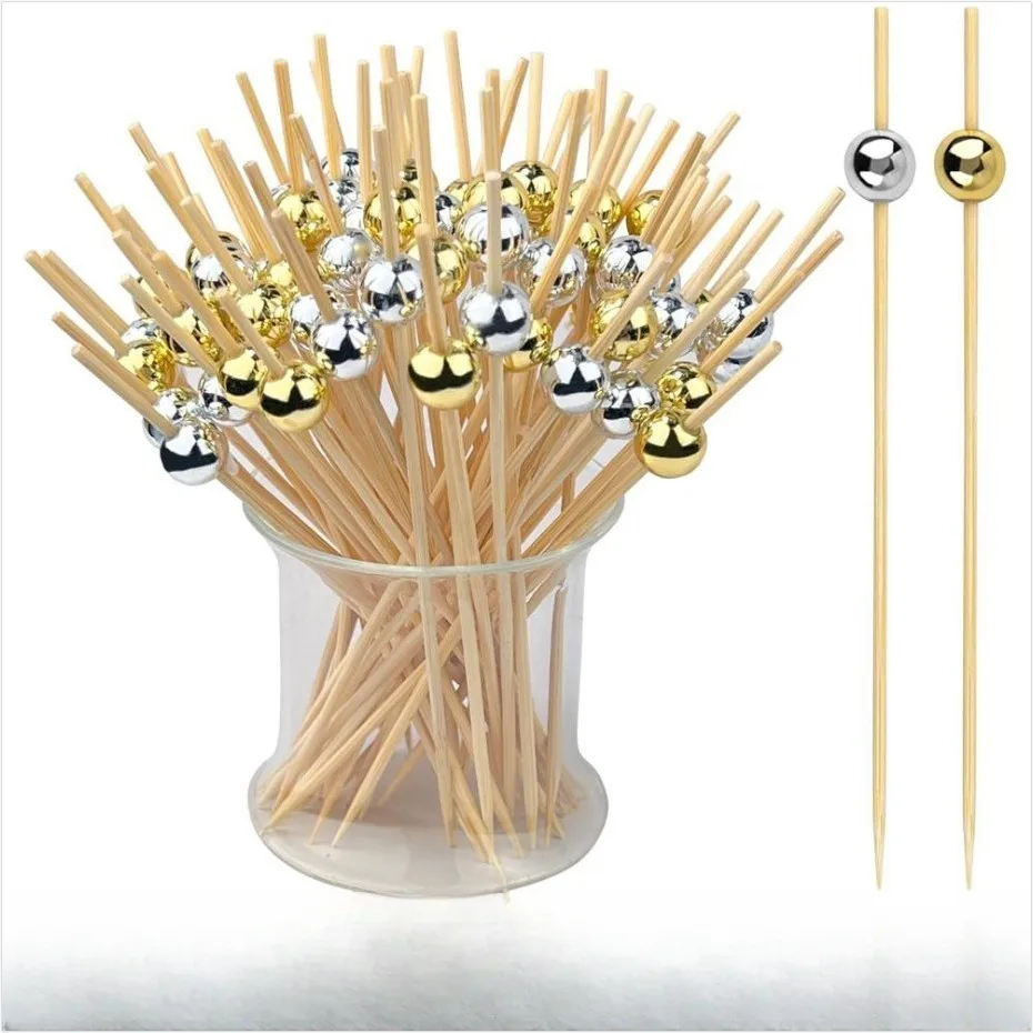 

Electroplated Gold Bead Fruit Skewers Disposable Creative Decorative Fruit Forks Party Dessert Salad Stick Toothpick Skewer