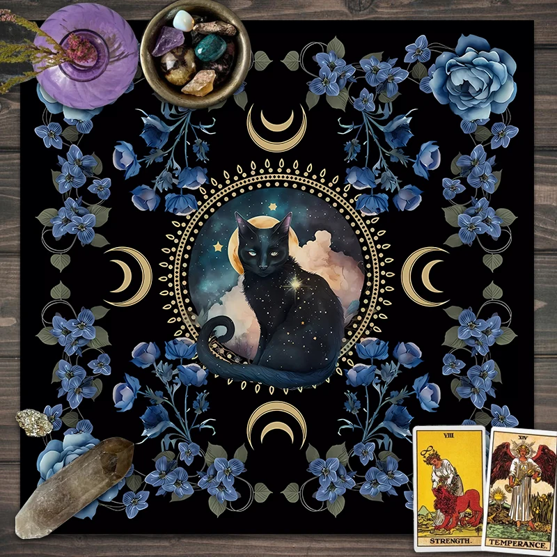 Mystical Cat altare panno Alter Cloth tarocchi diffusione panno tarocchi panno di lettura Botanical Tarot Mat Witch altare Cottage Core Decor