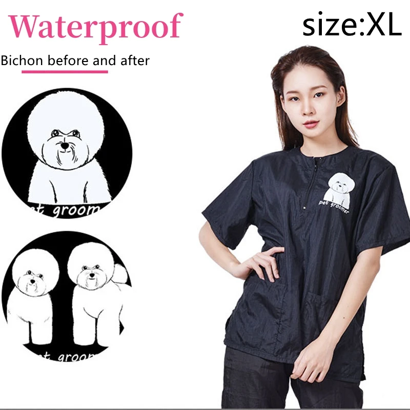 Pet Dog Grooming Work Clothes Waterproof Tops Pet Groomer Uniforms Pants Short Sleeve Apron Anti Hair Smock Pet Hospital Gown