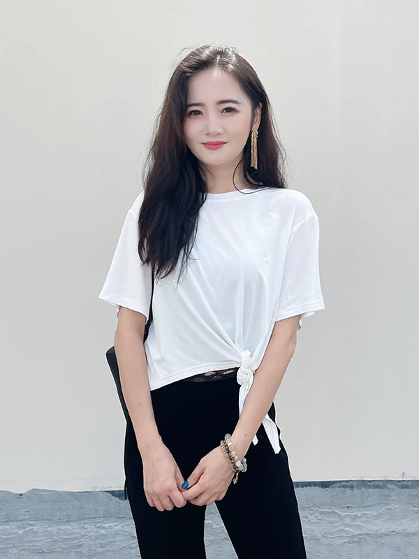 

Футболка Princ Barbara Home Simple Ice Cool Summer Thin, с узлом сбоку, белая, повседневная, комфортная, дышащая