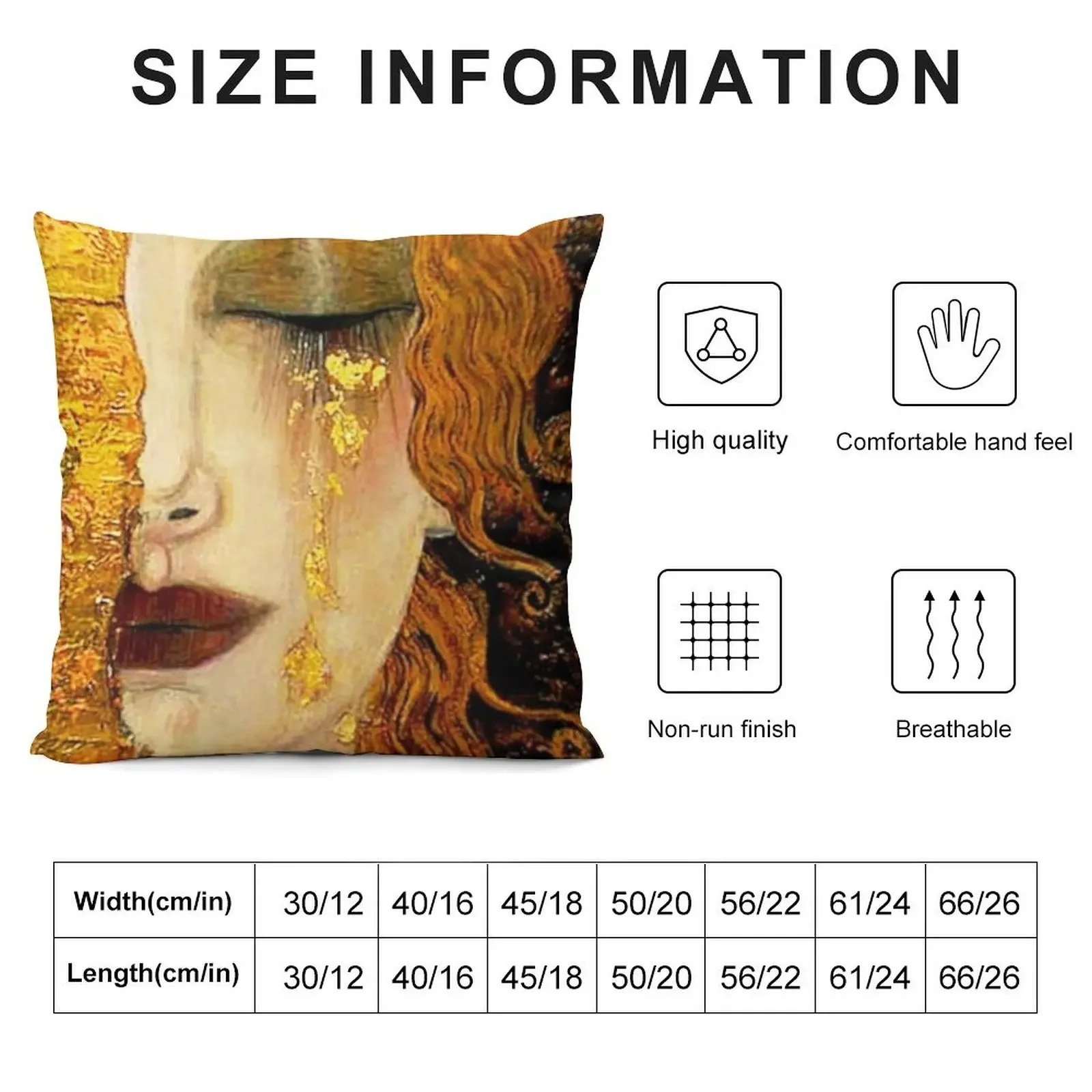 Gustav Klimt Freya's Tears w/Signature| Women's Grief Art Nouveau Throw Pillow New year Anime pillow