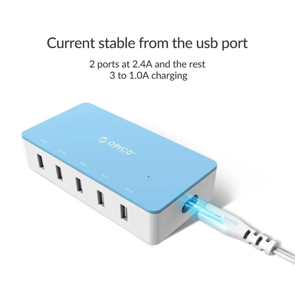 حوض شحن USB متعدد المنافذ ORICO ، سلسلة شاحن سطح المكتب ، iPhone ، سامسونج ، شاومي ، وهواوي ، مكتب منزلي ، محطة شاحن
