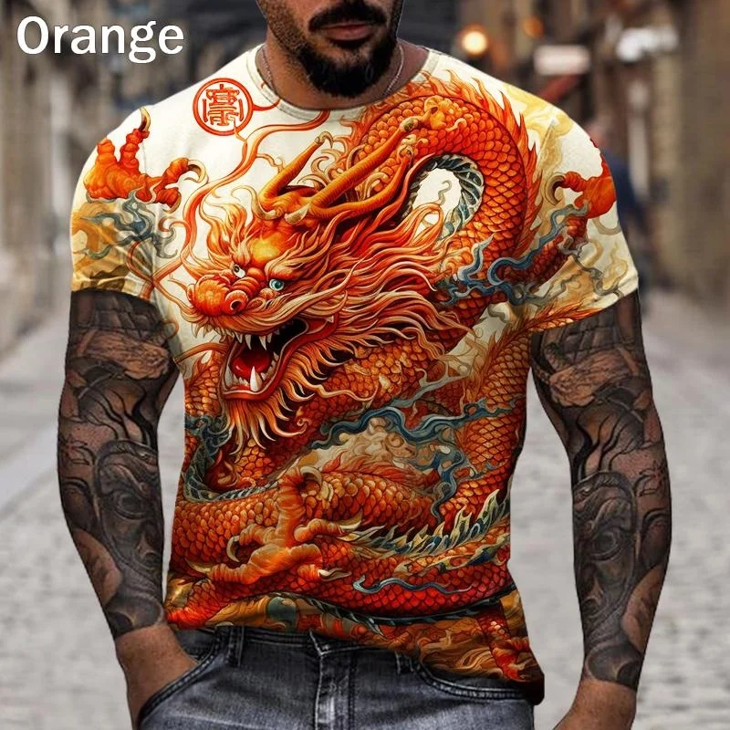 

Men's Fashion 3d Dragon Print T-shirt Street Personality Hip-hop Cool T-shirt