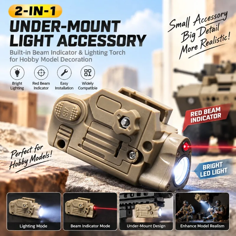 Showcase‑Focused Under‑slung Lamp Kit, Rail‑Compatible Decor Torch with Red Beam, Stable Performance for Model Hobby