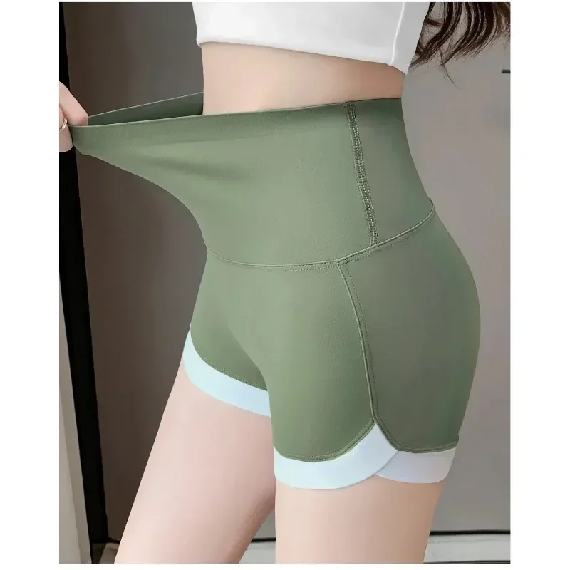 Pantalones de tiburón de tres puntos para mujer, línea sin vergüenza, levantamiento de cadera, mallas deportivas finas, pantalones de seguridad de Color contrastante empalmados