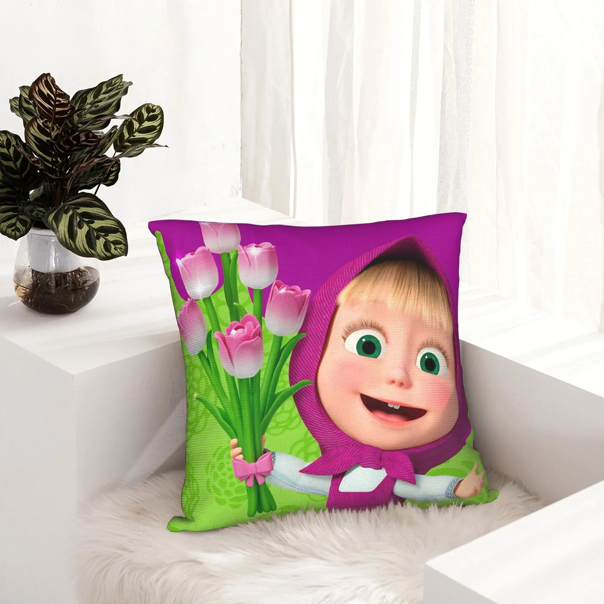 Cute Cartoon M-Masha and Bear Pillowcase Soft Polyester Cushion Cover Decoration  Pillow Case Cover Home Square 18''