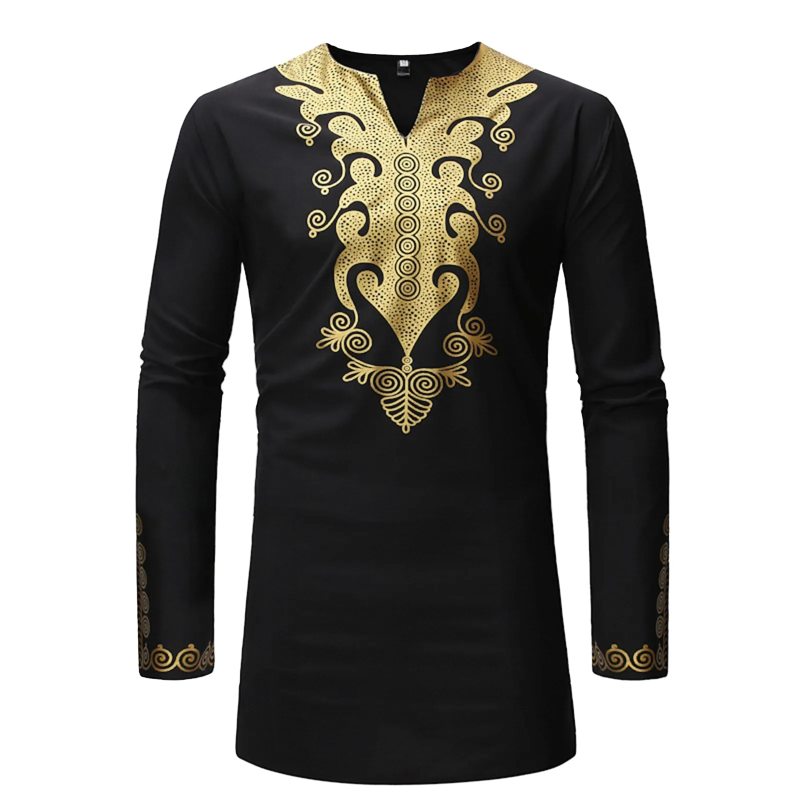 

Casual Islamic Arabic Abaya Robe Fashion Ethnic Print Stand Collar Youth Mid-length Shirt Robe 2024 Muslim Men Clothing