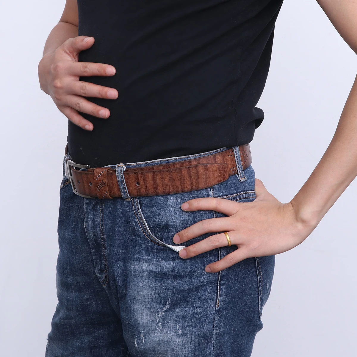 

Men Pu Pin Buckle Retro Hollow Out Vintage Adjustable Strap For Jeans Pants Dress Coffee Color Belt For Men Stylish