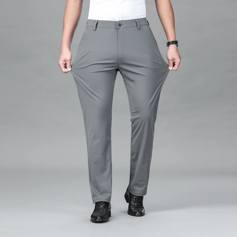 Pantalones informales de negocios para hombre, traje fino de alta gama que combina con todo, elástico, sedoso, transpirable, Formal, novedad de verano, 2024