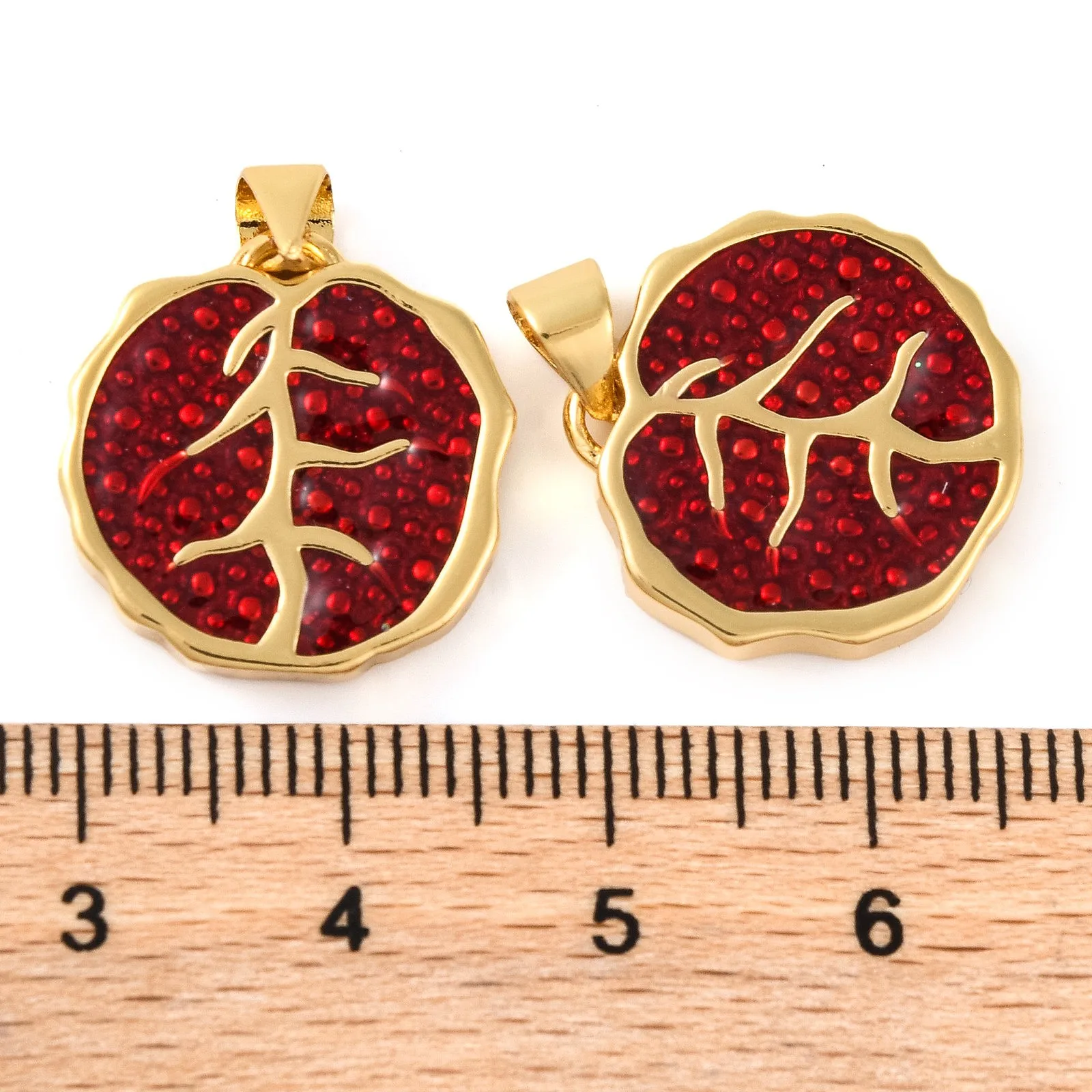 10pcs Rack Plating Brass Enamel Pendants Pomegranate Charm Real 18K Gold Plated Dark Red for Making DIY Jewelry Necklace Earring