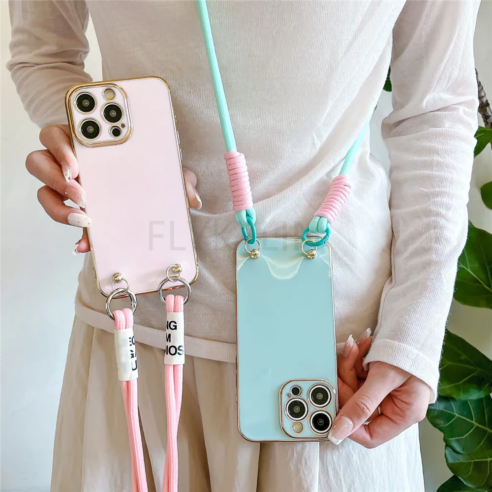 Crossbody Lanyard Luxury Plating Phone Case For Huawei Mate 60 50 40 30 20 10 Pro 60 50 40 30 20 10 Soft Silicone Back Cover