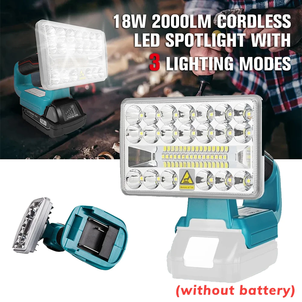 2000LM 18W LED Work Light for Makita 18V Li-ion Battery Rechargeable Lamps Portable Outdoor Camping Light Flashlight