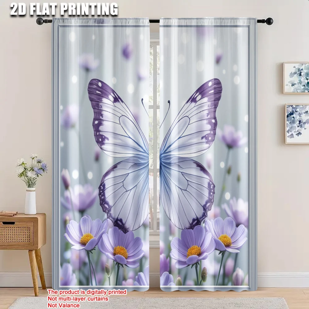 

2pcs, 2D flat printing Party Curtain a lot flowers and one one butterfly Polyester,Without Electricity Family Party for Holiday