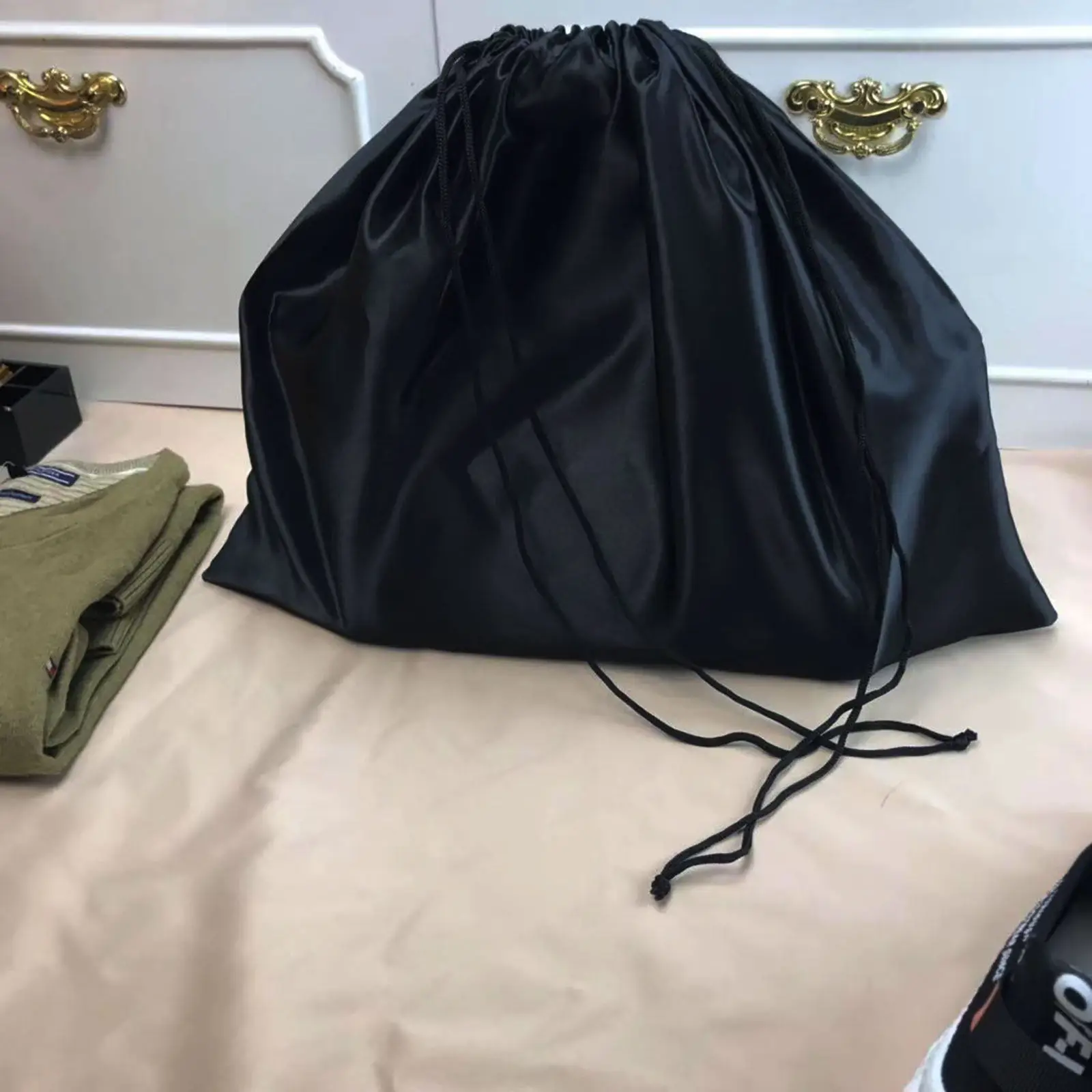 2Pcs Elegant Silk Drawstring Storage Bag Reusable Fabric Pouch for Clothes Blankets Towels Shoes Small Items Easy Fold Compact