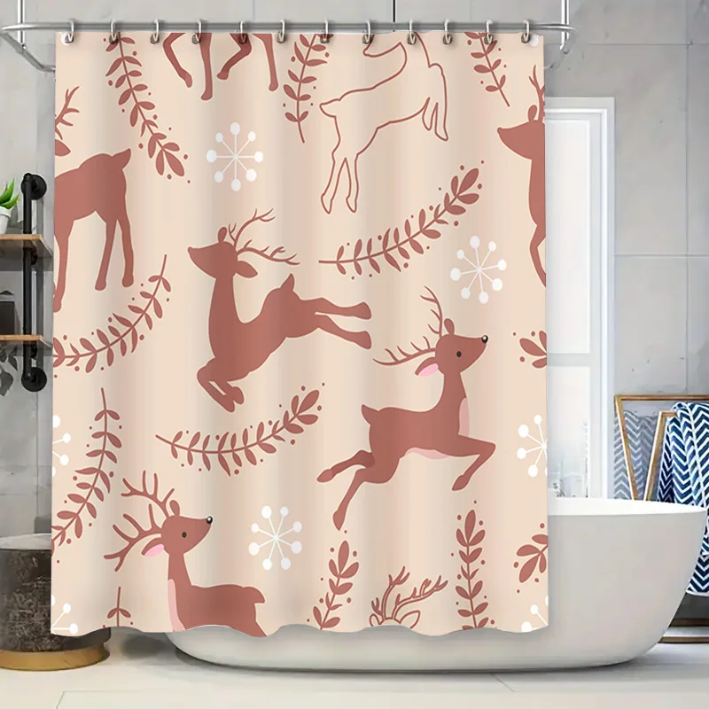 

Vintage Rustic Reindeer Shower Curtain Set Decorative Waterproof Fabric Bath Room Decor Home Decoration for Christmas Gift