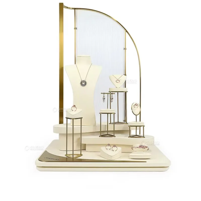 Custom Luxury Metal Jewelry Display Stand Set Earrings Ring Necklace Jewelry Box Display Cabinet