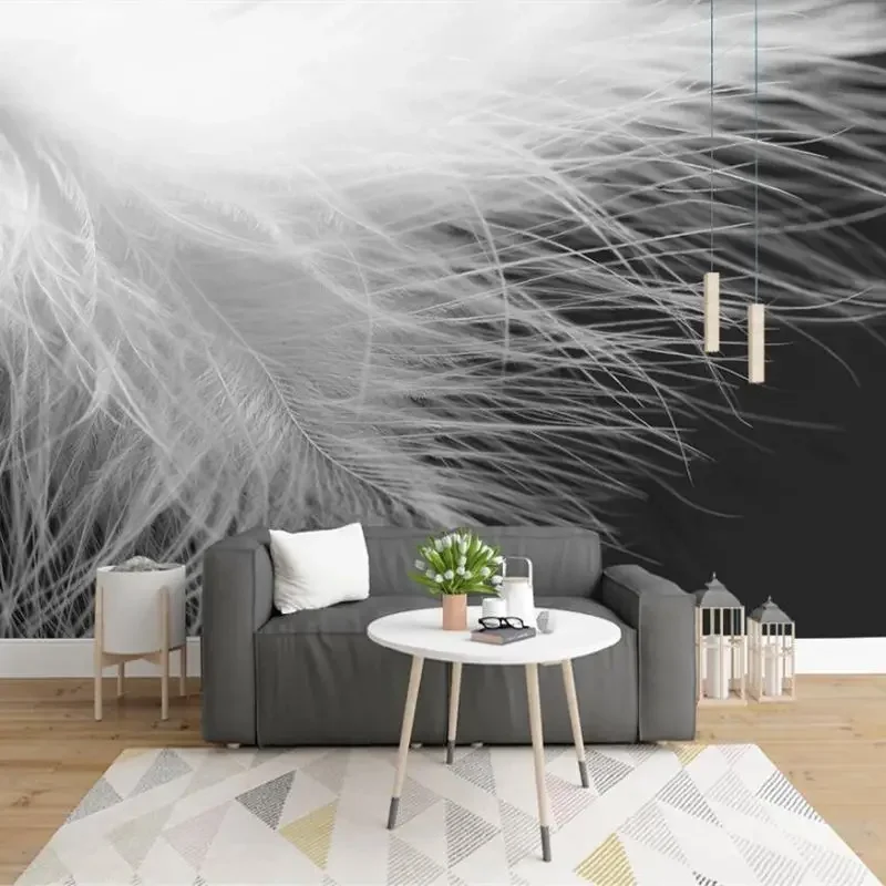 

Custom wallpaper 3d mural Nordic modern minimalist white feather living room TV background wall Hand-painted Texture Art Murals